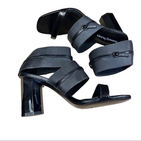 DONALD J. PLINER 8.5 shoes sandals black leather elastic heels designer ankle. - Picture 6 of 8